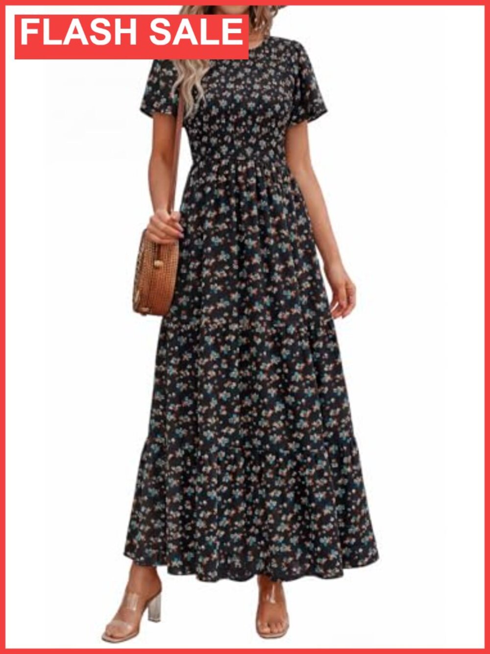 Women's Flutter Sleeve Smocked Floral Maxi Dress